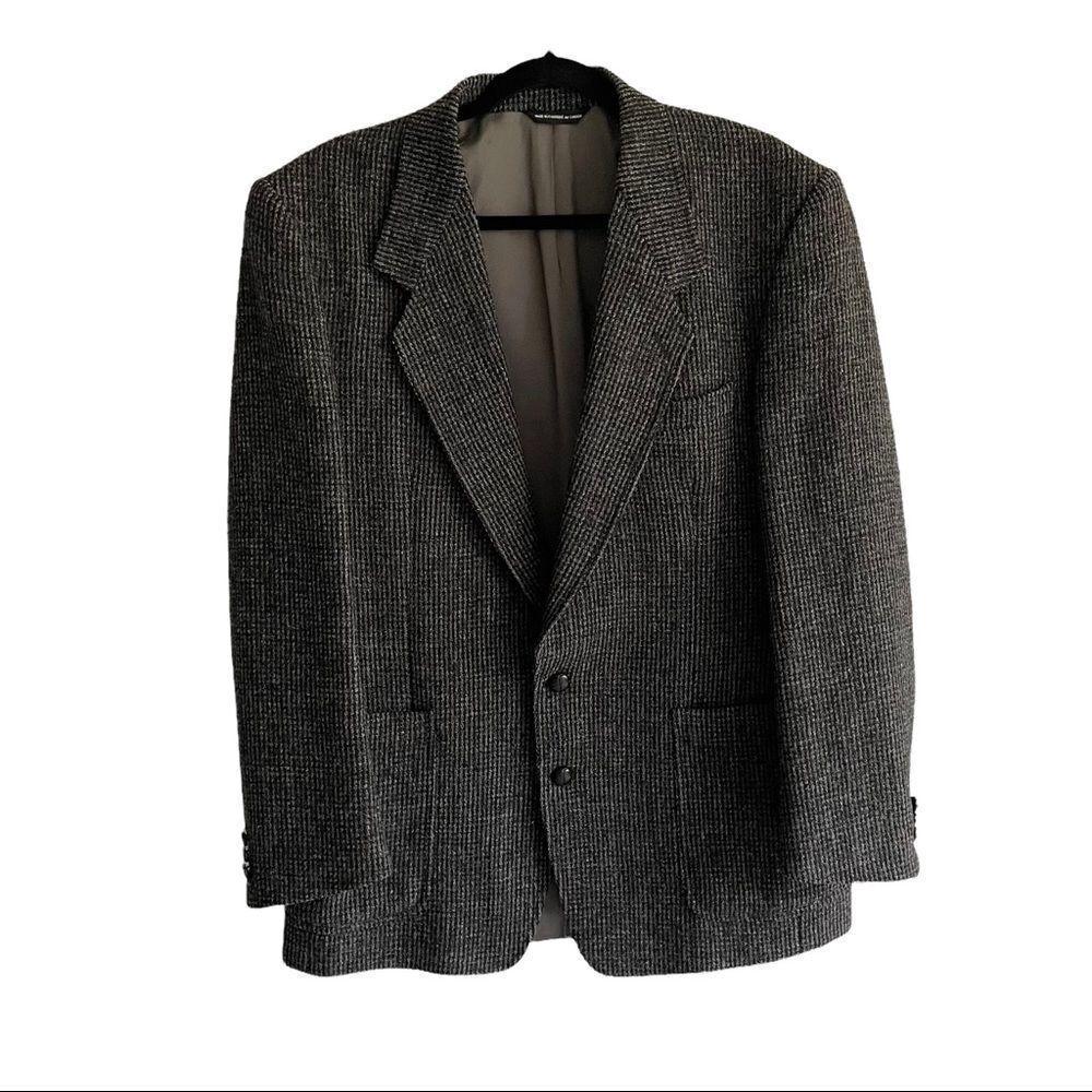 HARRIS TWEED Vintage Hand Woven Wool Blazer Black Gray 42R